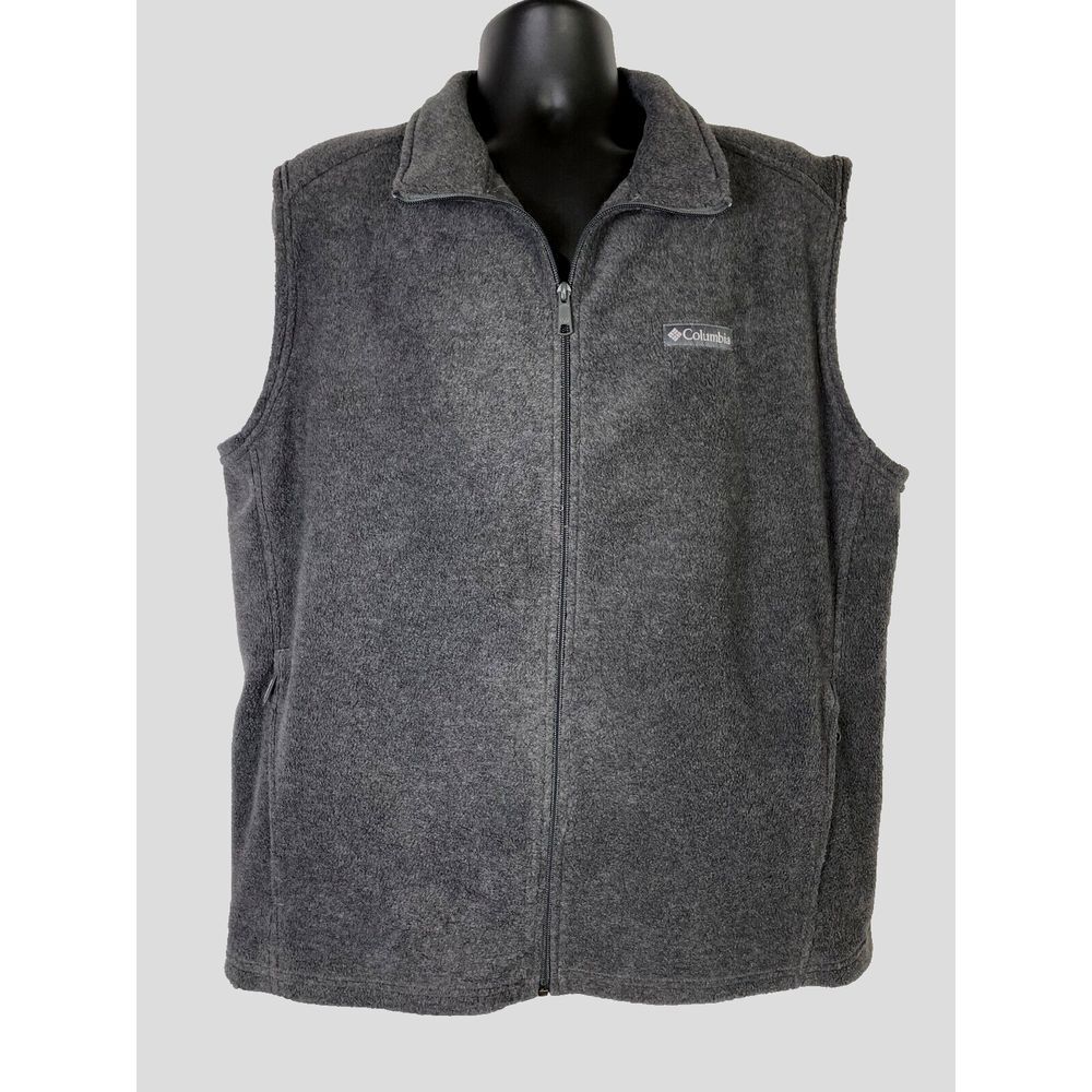 Columbia Fleece Vest Men's Large Gray Full Zip Pockets Active Outdoor Hiking